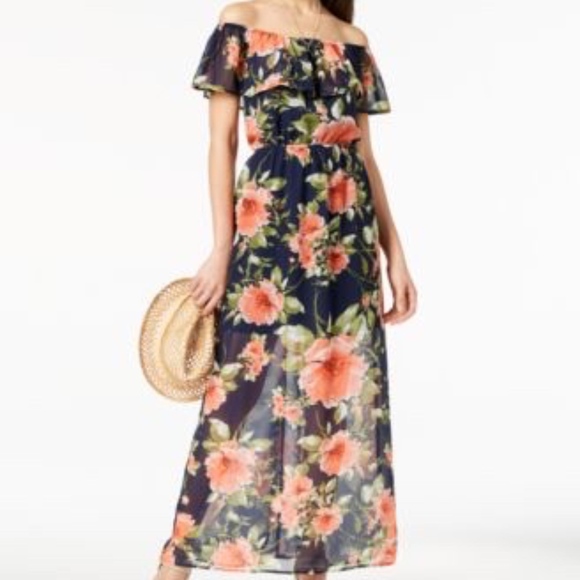 Off The Shoulder Navy Floral Maxi Dress - Picture 1 of 7